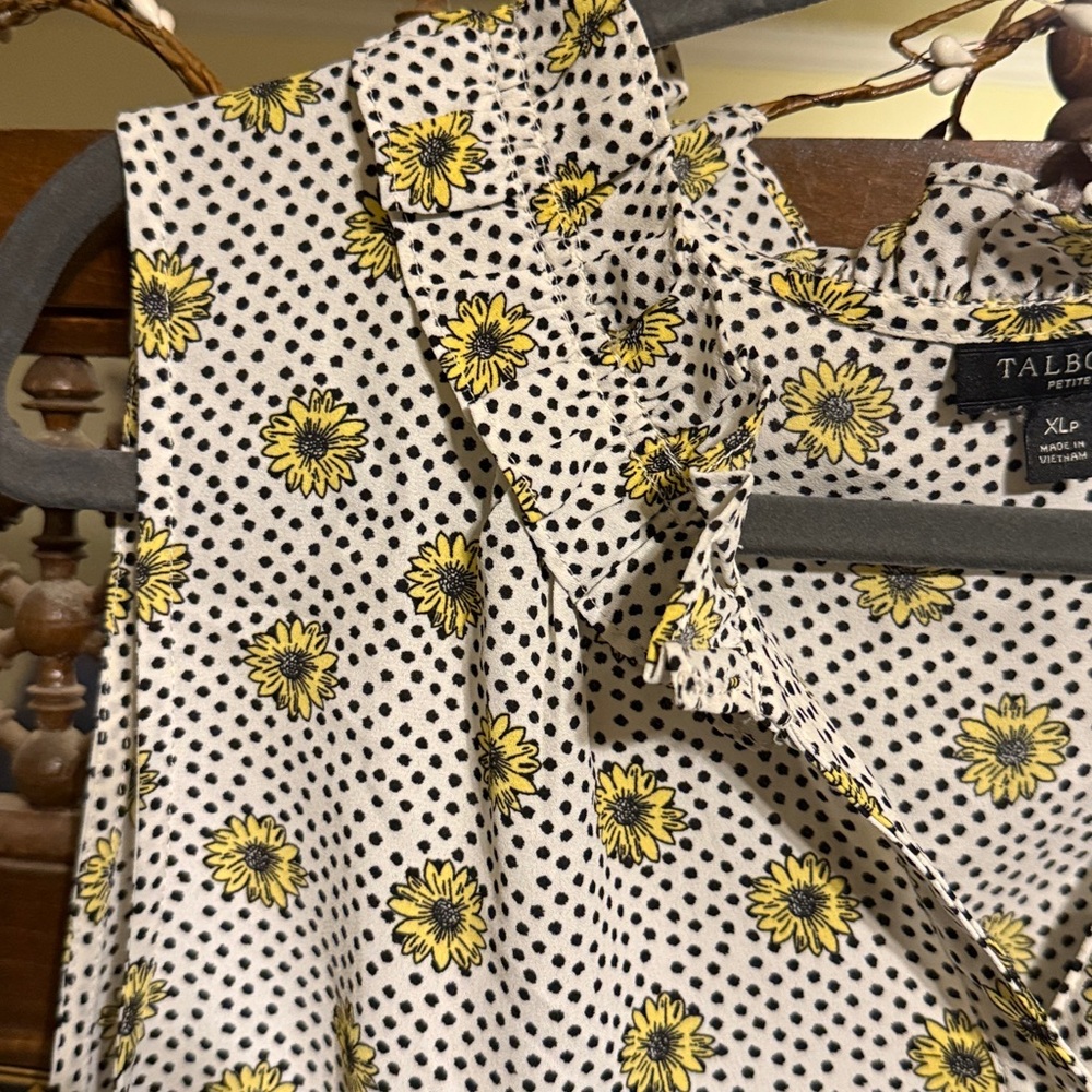 Talbots Yellow Floral Ruffle Top - Picture 3 of 5
